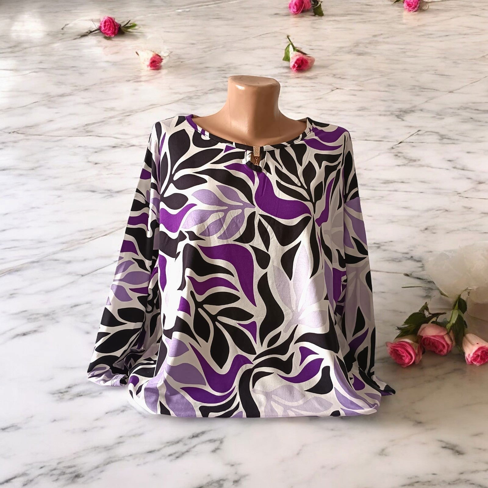 Bluza cu imprimeu floral deosebit cu maneca lunga 5XL-8XL